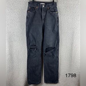 Redone Women's Size 23 Denim Jeans High-Rise Loose Washed Black‎ Buttonfly Jeans